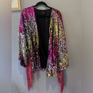 Nasty Gal Ombre Sequin Fringe Kimono size L